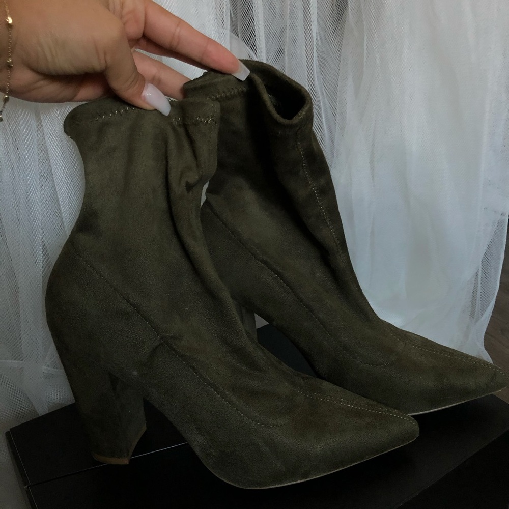 Olive green sock boots